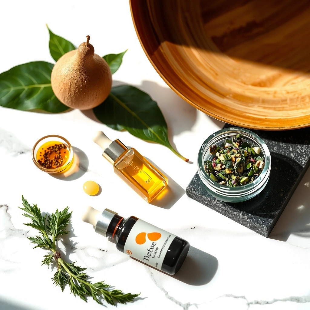 Premium natural skincare ingredients beautifully arranged